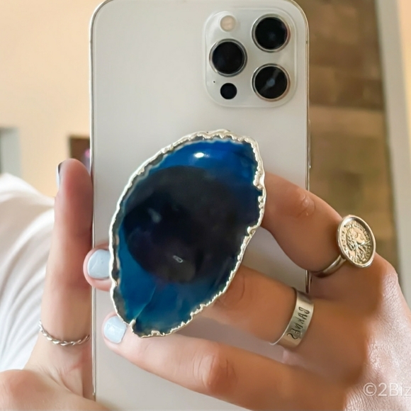 FREEFORM SILVER PLATED PINK AGATE PHONE ACCESSORIE - Picture 2 of 3